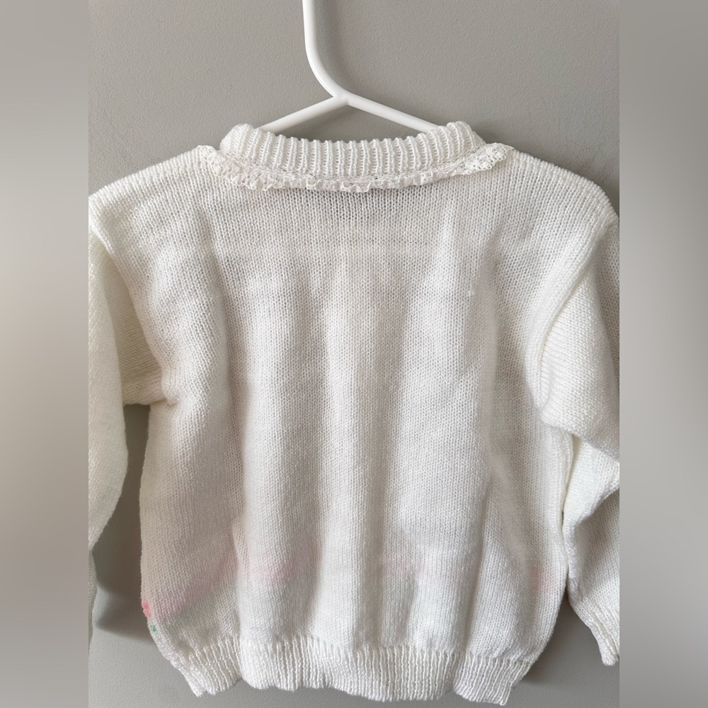 Vintage Baby Knit Cardigan Sweater White Floral Lace 6–12M Cottagecore Easter - Picture 5 of 9